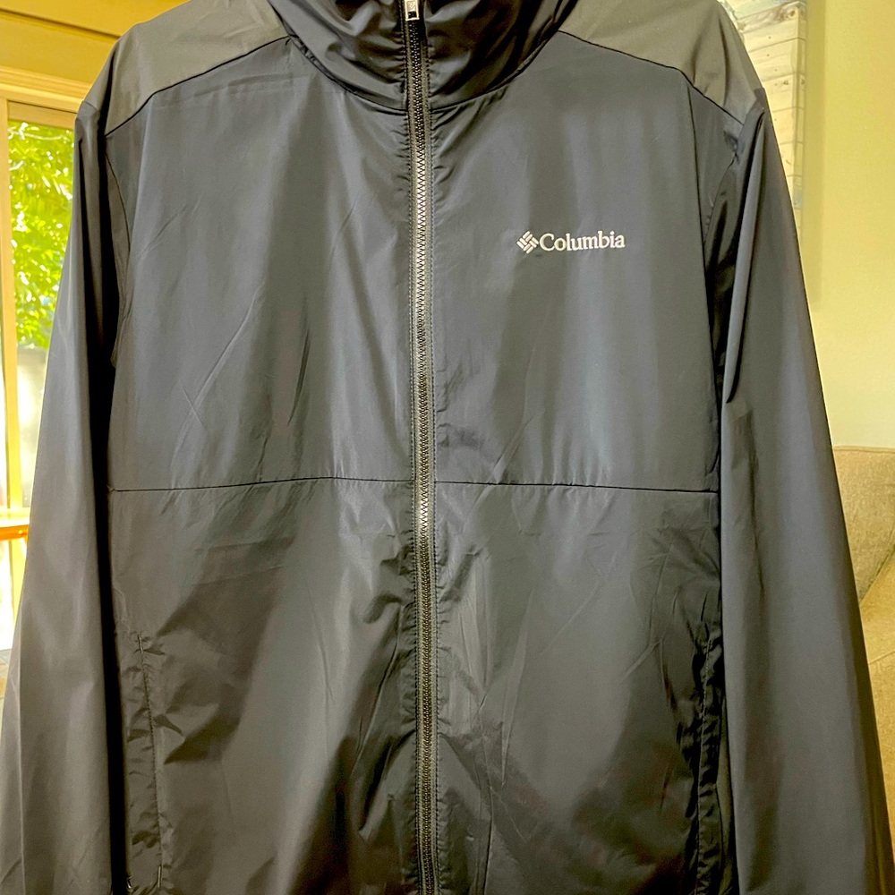 Black Columbia windbreaker.